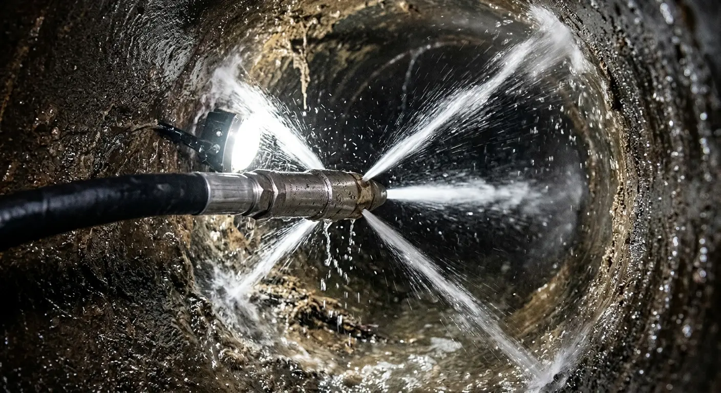High-pressure hydro jetting nozzle cleaning sewer pipe for Sewer Line Relining in Aberdeen